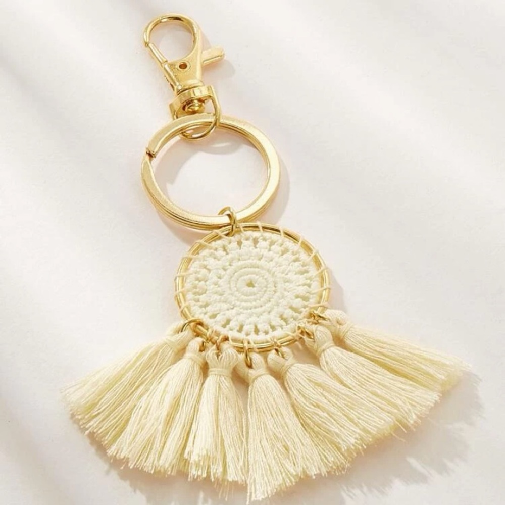Tassel and crochet detail ring keychain